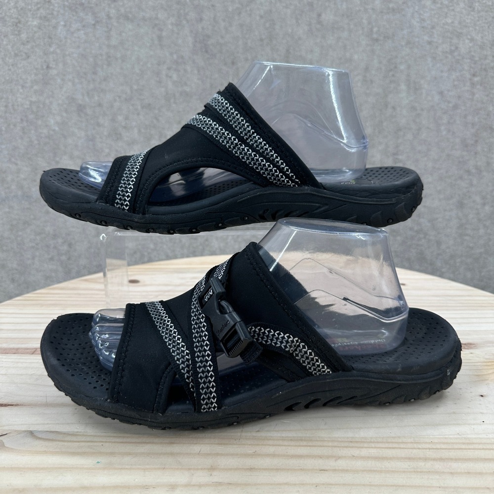 Skechers Reggae Sandals Womens 10 Black Slide Buckle Straps 40942